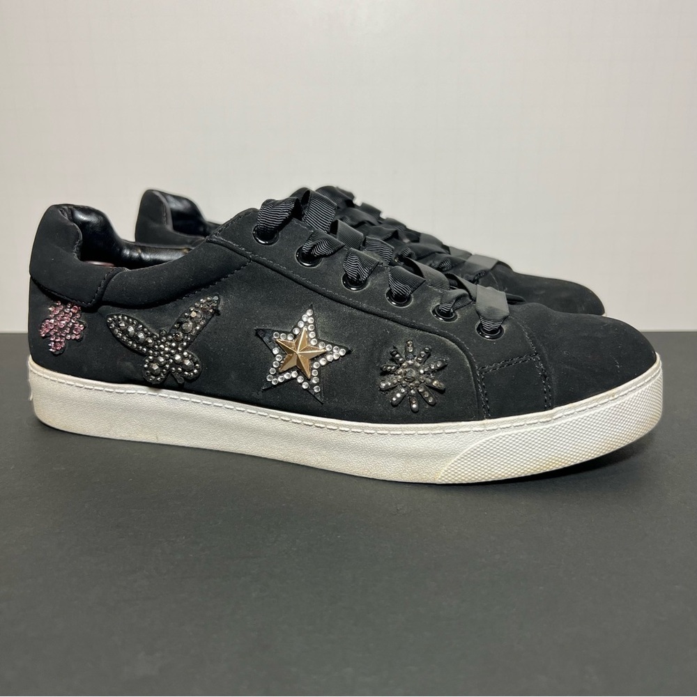 Womens LIBBY EDELMAN Cece Embellished Black Faux Suede Shoes / Size 8.5 Medium